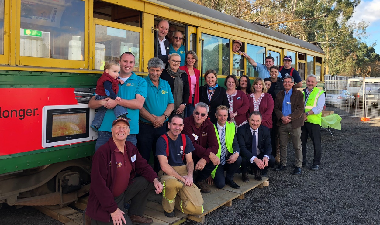 Diamond Creek community groups with their retired tram