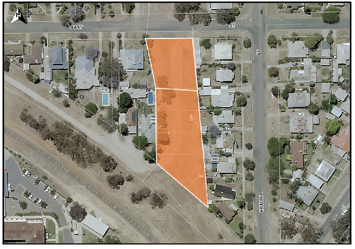 An aerial image outling the land for sale at East St Kerang